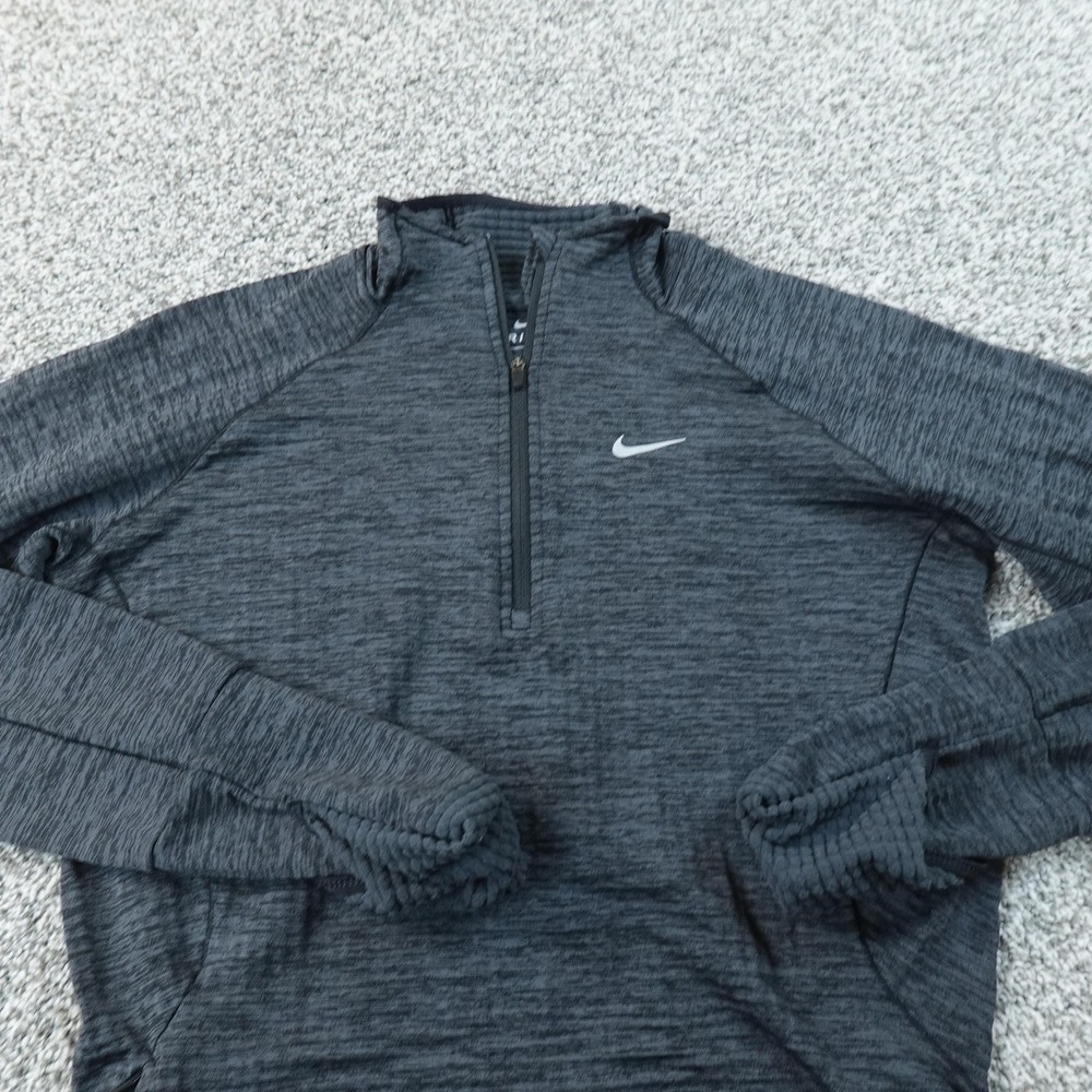 Nike Shirt Womens S Gray 1/4 Zip Long Sleeve Waffle‎ Knit Grid Fleece Pullover